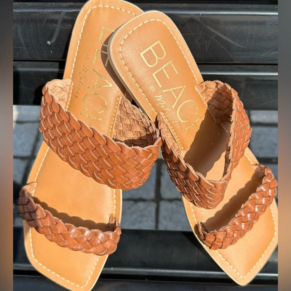 Matisse Sandals Beach Leathers Braided Brown Cognac Size 9